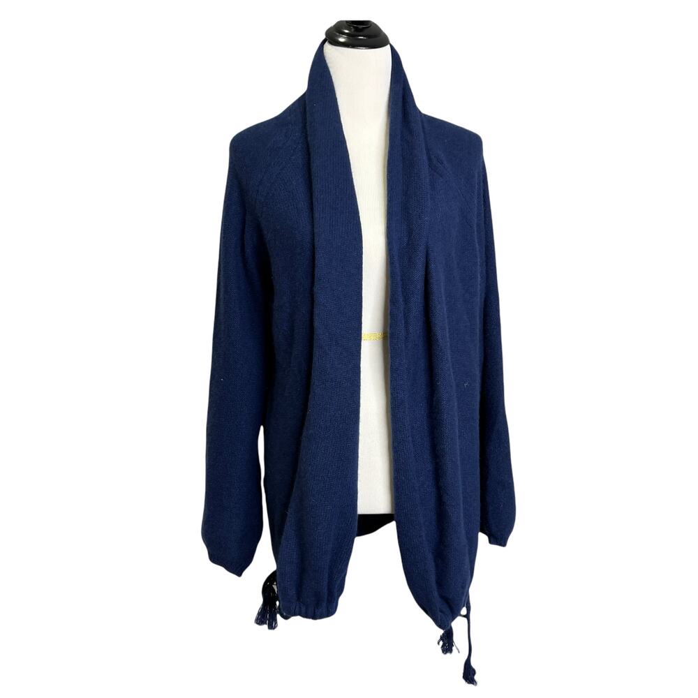 360 Cashmere Women's‎ Cardigan Sweater Blue Tie Open Front 100% Cashmere Size L